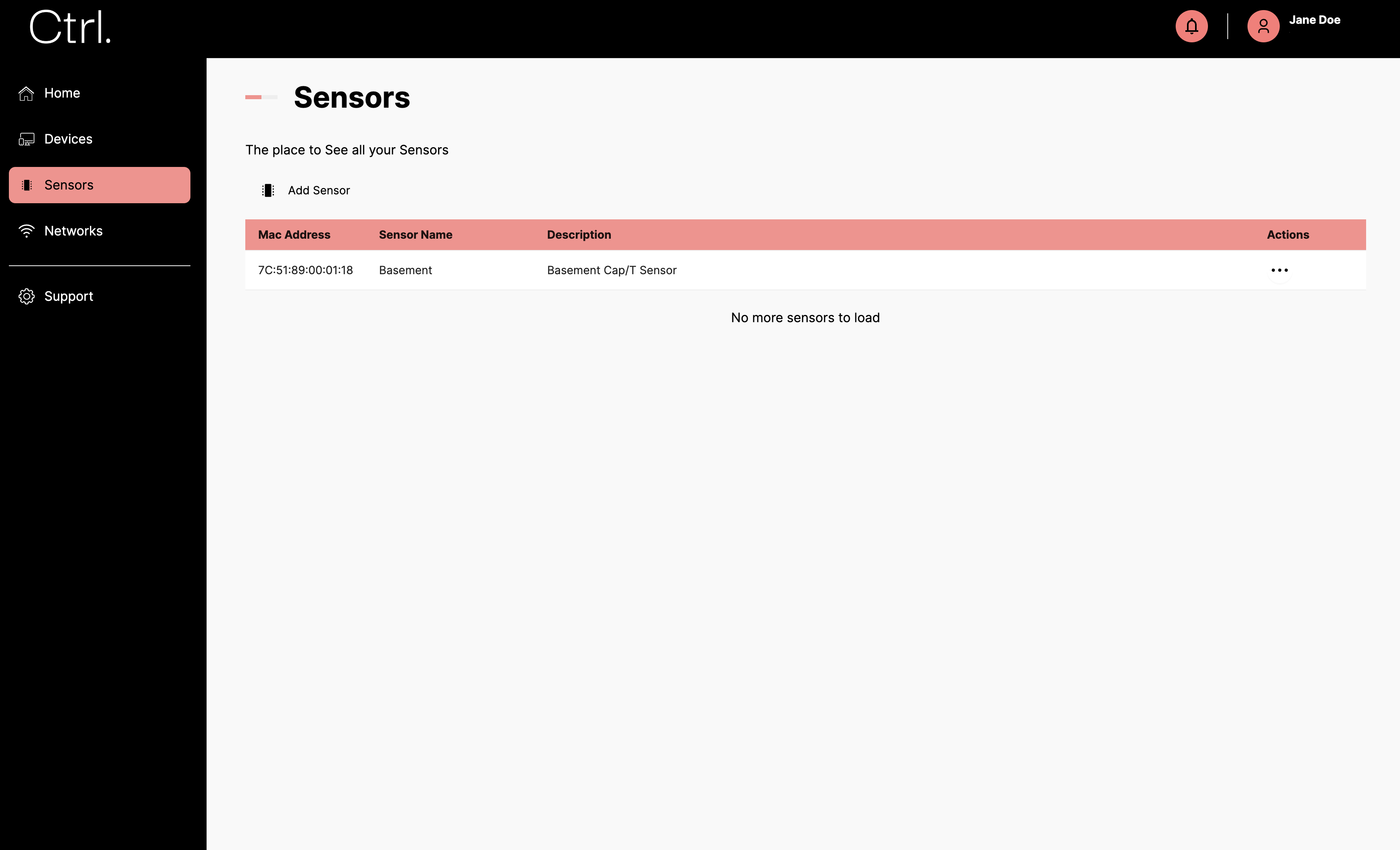 Sensor Page after adding the sensor